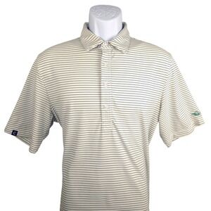 Criquet Mens Performance Polo Shirt Medium White Green Striped Recycled Stretch